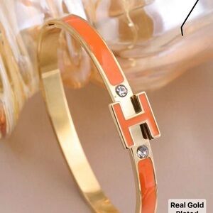 Gold-Plated Orange Enamel Bracelet